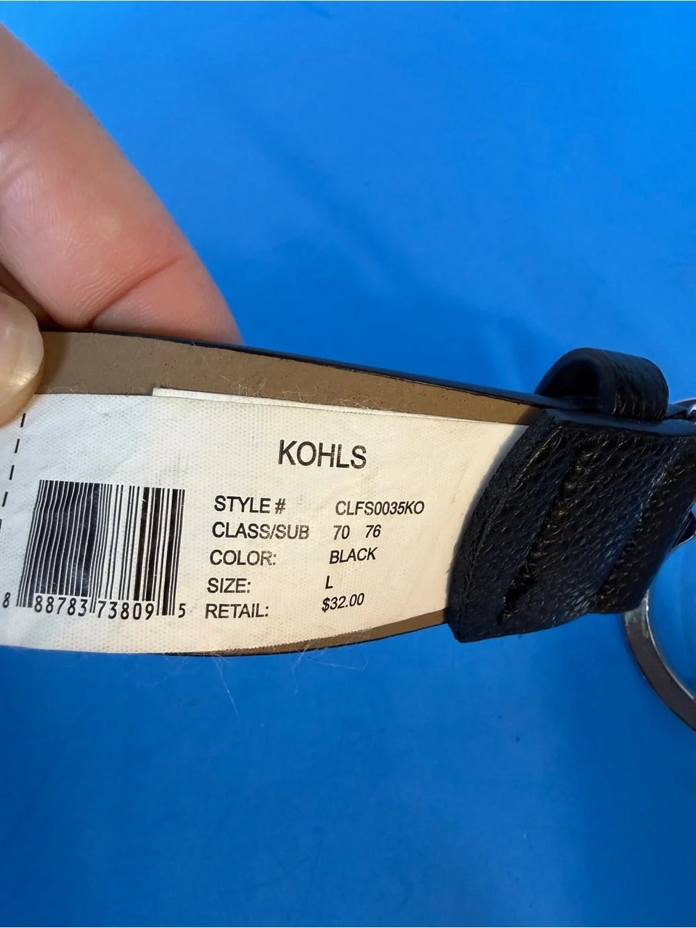 Kohl's Black Leather Belt with Silver Interlocking Ring Buckle